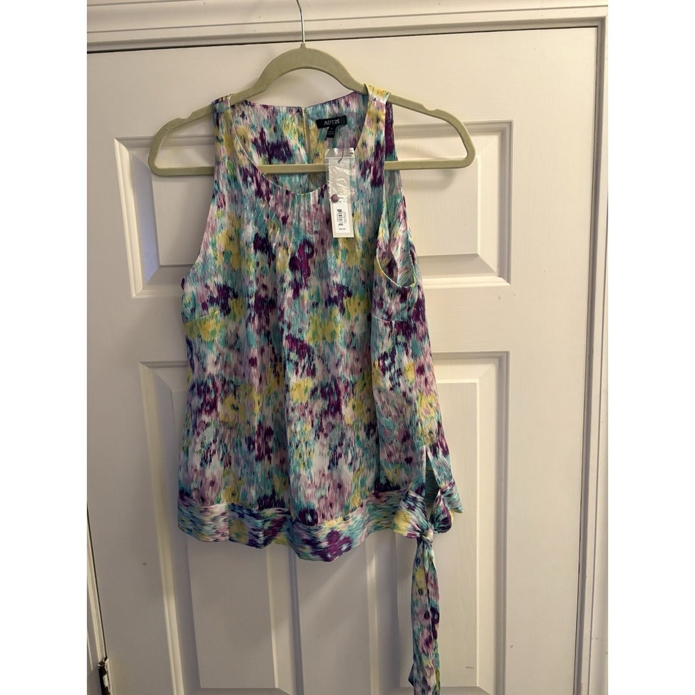 NWT APT 9 Women's Medium Tank Purple Blue Design Side Tie